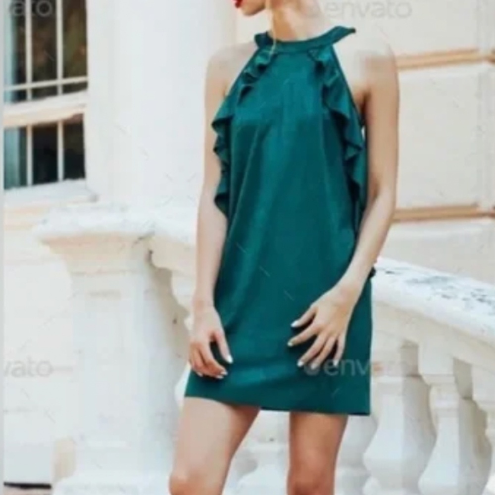 Free People Ruffle Trim Mini Dress Womens 6 Jade Green Sleeveless